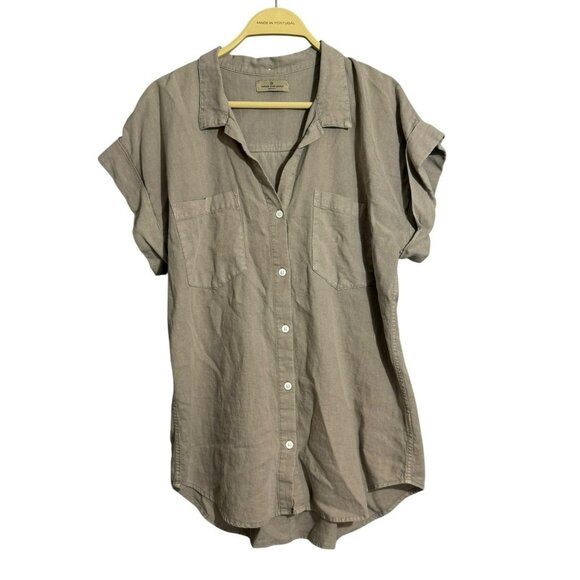 Thread Supply Linen Blouse Button Top Women Sz S Collar Oversized Loose Relaxed - Picture 1 of 12